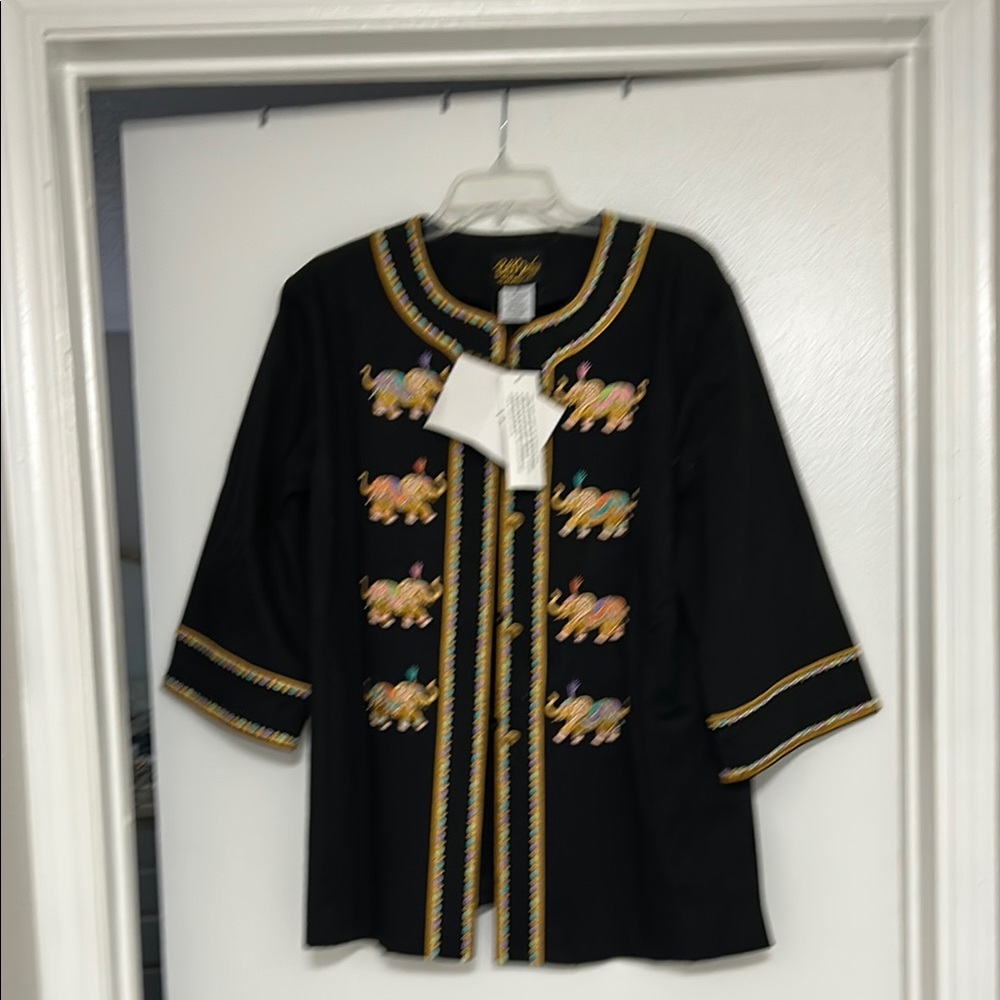 Bob Mackie Black Embellished Tunic with Mandarin Collar